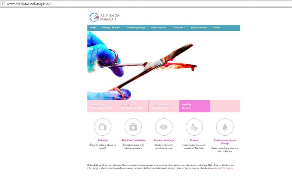 Një pamje e faqes së internetit Klinika za Pobacaje (Klinika e Abortit). Foto: Masenjka Bacic